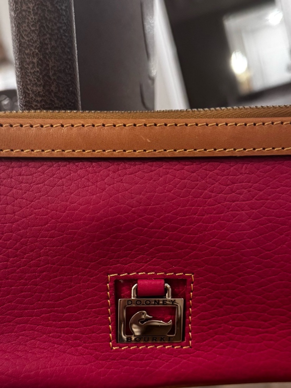 Dooney & Bourke Red Leather Tote with Tan Trim - Authentic